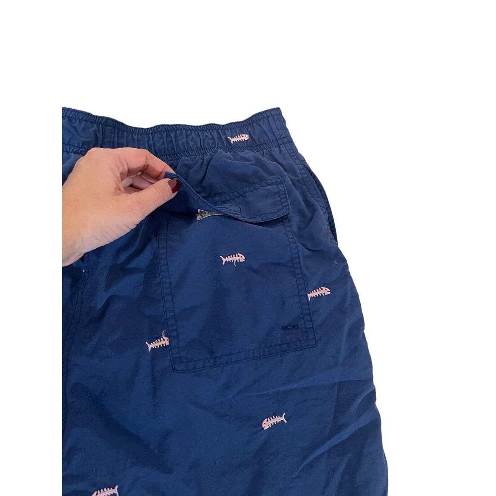 J Mclaughlin Mens Gingham Blue Fish Fishes Swim Trunks Suit Bathing Size S RARE‎
